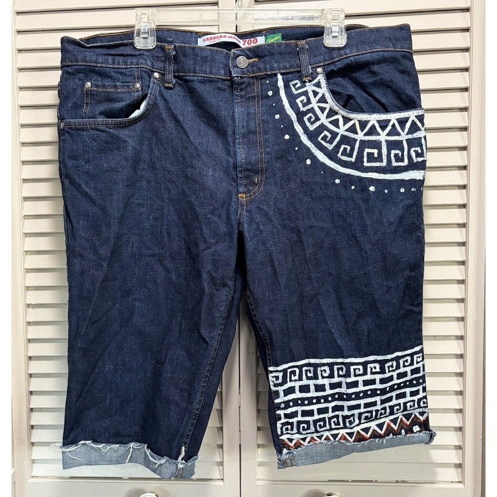 Carrera Jeans 700 Dark Wash Denim Bermuda Shorts Mid Rise Size 40 Hand Painted